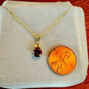 14K Gold Amethyst and Diamond Chips Pendant with 14K Chain (18”).